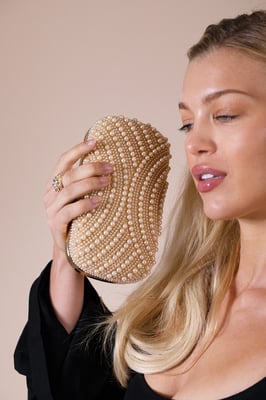 Oval Pearl Clutch Bag In Gold