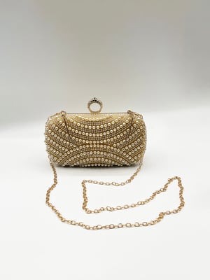 Oval Pearl Clutch Bag In Gold
