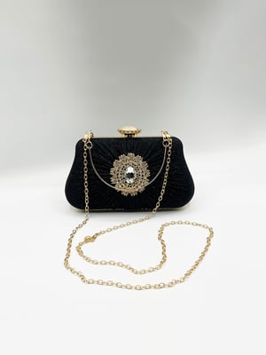 Ruched Jewel Clutch Bag In Black