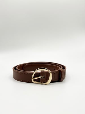Irregular Oval Gold Buckle Belt In Brown