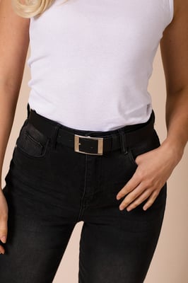 Silver Square Buckle Belt In Black