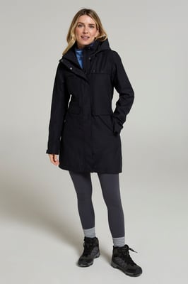 'Cloud Burst' Women's Textured Jacket Waterproof Adjustable Hood Rain Coat Black
