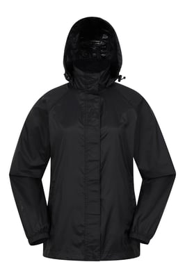 'Pakka' Women's Packable Jacket Waterproof Breathable Adjustable Hood Rain Coat Black