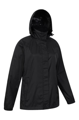 'Pakka' Women's Packable Jacket Waterproof Breathable Adjustable Hood Rain Coat Black