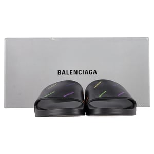Balenciaga Logotyp Pool Sandaler i Svart Gummi
