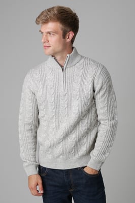 Ecru 1/2 Zip Cable Knit Jumper