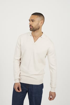 Cream Long Sleeve Trophy Neck Polo