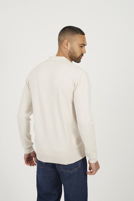 Cream Long Sleeve Trophy Neck Polo
