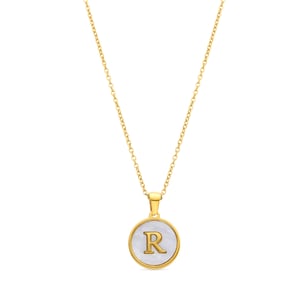 Luxenter collier in wit parelmoer afgewerkt in 18K geel goud - Alfabet