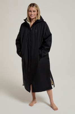 'Tidal' Women's Changing Robe with Front Pockets Adjustable Hood Waterproof Beach Parka Black