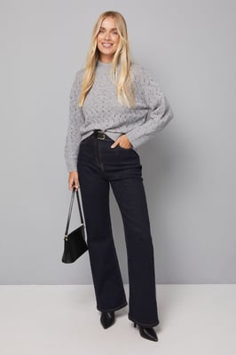 Petite Sparkle Pointelle Funnel Neck Jumper