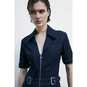 Patrizia Pepe Denim jumpsuit met korte mouwen