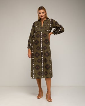 Midi-jurk met etnische print