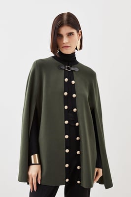 Viscose Blend Military Trim Knitted Cape