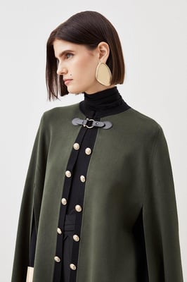Viscose Blend Military Trim Knitted Cape