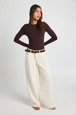 Double Layer Slinky Long Sleeve Crew Neck Bodysuit