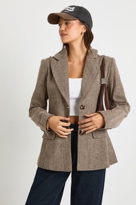 Herringbone Single Breasted Oversized Blazer