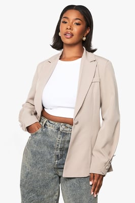 Plus Woven Tailored Self Fabric Button Detail Blazer