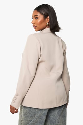 Plus Woven Tailored Self Fabric Button Detail Blazer
