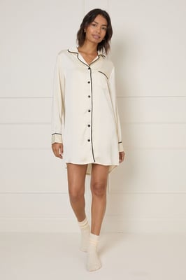 Long Sleeve Plain Satin NIghtie