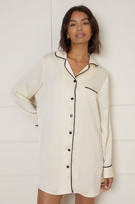 Long Sleeve Plain Satin NIghtie
