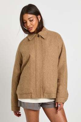 Wool Blend Zip Front Jacket