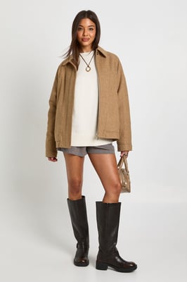 Wool Blend Zip Front Jacket