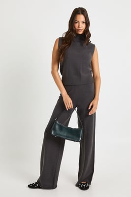Split Neck Collar Super Soft Knitted Tank and Straight Leg Trouser Co-Ord