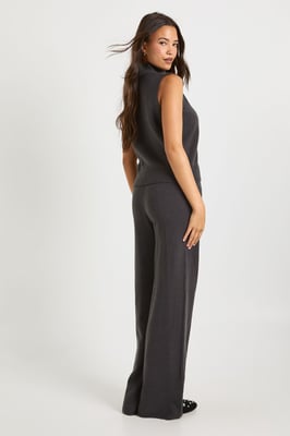Split Neck Collar Super Soft Knitted Tank and Straight Leg Trouser Co-Ord