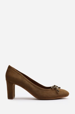 Wheres That From Womens 'Primrose' Suede Block Heel Court Shoe With Bow Detail