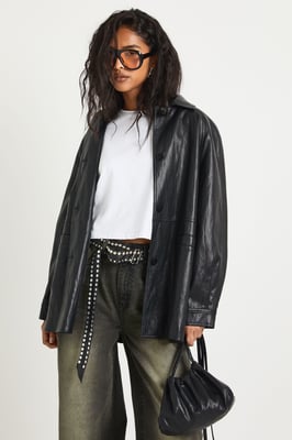 Faux Leather Jacket with Bag