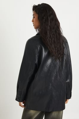 Faux Leather Jacket with Bag