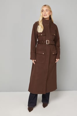 Button Down Military Belted Collar Coat