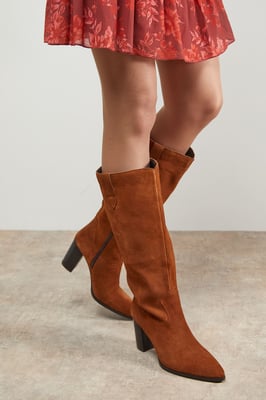 Kresta Suede High Block Heel Knee Boots