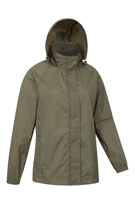 'Pakka' Women's Packable Jacket Waterproof Breathable Adjustable Hood Rain Coat Khaki