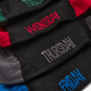 Days of the Week Socks Junior Size 4 - 6.5 Black Clothing
