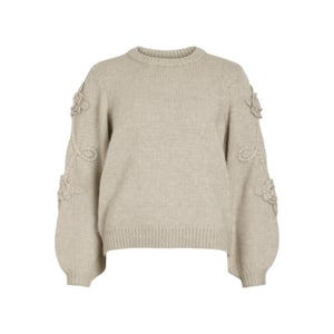 Vila Vifaye o-neck ls embrodiery knit top beige