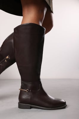 Wheres That From Womens 'Nyla' Knee High Boots With Low Flat Heel And Back Buckle Detail