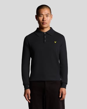 Lyle & Scott Merino Blend Poloshirt met Lange Mouwen - Marineblauw