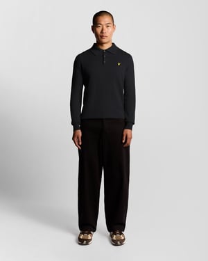 Lyle & Scott Merino Blend Poloshirt met Lange Mouwen - Marineblauw