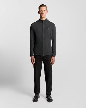 Lyle & Scott Lamswol Blend Rits Cardigan - Grijs