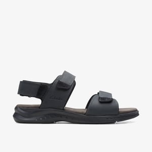 Hapsford Creek Zwarte Geribbelde Leren Sandalen