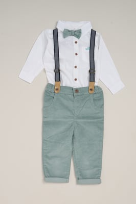 Corduroy Bow Tie, Shirt and Trousers with Braces Outfit Set
