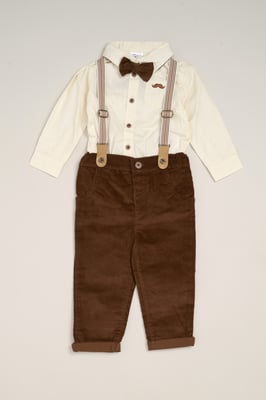 Corduroy Bow Tie, Shirt and Trousers with Braces Outfit Set