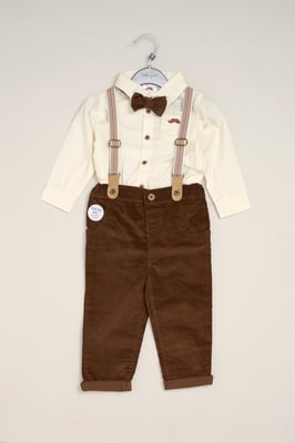 Corduroy Bow Tie, Shirt and Trousers with Braces Outfit Set