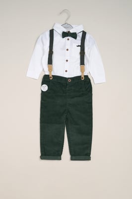 Corduroy Bow Tie Mock Shirt, and Trousers with Braces Outfit Set