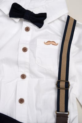 Corduroy Bow Tie Mock Shirt, and Trousers with Braces Outfit Set