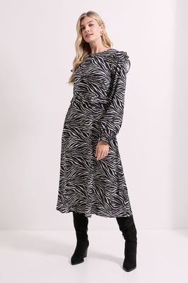 Frill Detail Long Sleeve Midi Dress