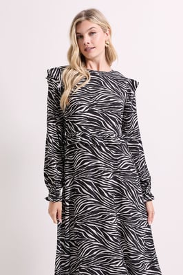 Frill Detail Long Sleeve Midi Dress