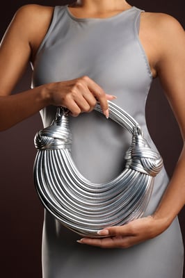 Wheres That From Womens 'Blossom' Curved Metallic Shoulder Bag